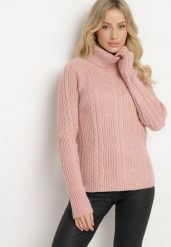 Różowy Golf z Wiskozą w Klasycznym Stylu Ozdobiony Tłoczeniem Senaille. Czerwone swetry Born2be, l, bez wzorów, z jeansu, eleganckie, bez ramiączek. W wyprzedaży za 93.49 zł.