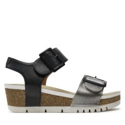 Sandały Josef Seibel. Czarne sandały Josef Seibel, bez wzorów, bez obcasa, na koturnie, bez zapięcia. Za 419.99 zł.