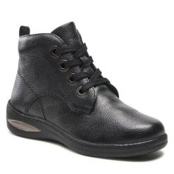 Trzewiki Go Soft. Czarne botki GO SOFT, bez wzorów, bez obcasa, na płaskiej podeszwie, bez zapięcia. Za 136.99 zł.