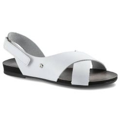Sandały damskie Lemar, ze skórzanymi krzyżującymi się paskami regulowanym zapięciem na rzep i lekką elastyczną podeszwą, białe, 40141 BF. Białe sandały Lemar, bez wzorów, ze skóry, eleganckie, bez obcasa, bez zapięcia. Za 179.00 zł.