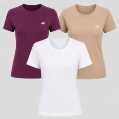 T-SHIRT DAMSKI 4F KOMPLET KOSZULEK ZESTAW 3PAK SPORTOWY SS26. T-shirty sportowe 4f, uniwersalny, bez wzorów, z bawełny, bez ramiączek, na fitness i siłownię. Za 113.00 zł.
