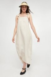 Sukienka lniana Senna MAX MARA LEISURE. Sukienki Max Mara Leisure, bez wzorów, bez kołnierzyka, bez ramiączek. W wyprzedaży za 764.25 zł.