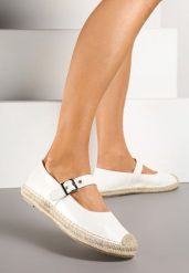 Białe Espadryle z Plecionką i Paskiem Galvesis. Białe espadryle Renee, bez wzorów, z jeansu, eleganckie, bez obcasa. W wyprzedaży za 83.99 zł.