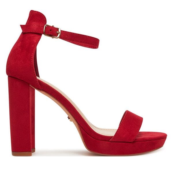 Sandały DeeZee. Czerwone sandały DeeZee, bez wzorów, bez obcasa, na słupku, bez zapięcia. Za 139.99 zł.