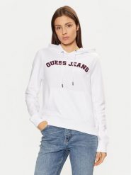 Guess Jeans Bluza W5RQ17 K68I4 Biały Regular Fit. Białe bluzy Guess Jeans, l, z aplikacjami, z bawełny, bez kaptura. Za 249.99 zł.