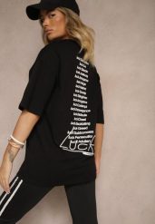 Czarna Koszulka o Fasonie T-shirt z Napisami Na Plecach i na Przodzie Seninora. Czarne t-shirty Renee, l, bez wzorów, z jeansu, klasyczne, bez kołnierzyka, bez ramiączek. W wyprzedaży za 43.99 zł.
