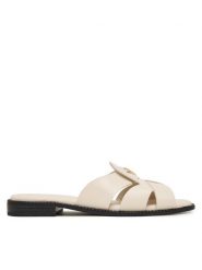 Tommy Hilfiger Klapki Leather Crest Square Toe Sandals FW0FW09126 Kremowy. Białe klapki Tommy Hilfiger, bez wzorów, ze skóry, bez obcasa, bez zapięcia. Za 529.99 zł.