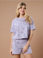 Bawełniana piżama dwuczęściowa z motywem psów - fioletowy. Fioletowe piżamy Sinsay, l, bez wzorów, z bawełny, bez kołnierzyka, bez ramiączek. Za 39.99 zł.