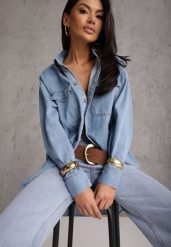 Niebieska Koszula Denimowa z Bawełną o Kroju Oversize Dinista. Niebieskie koszule Renee, l, bez wzorów, z bawełny, boho, bez kołnierzyka, bez ramiączek. Za 139.99 zł.