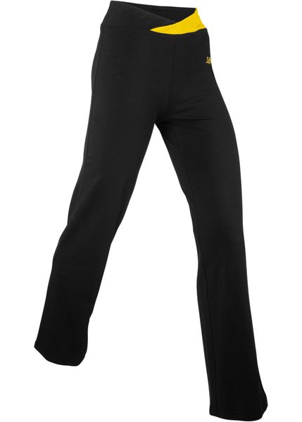 Spodnie sportowe ze stretchem, poszerzane nogawki. Czarne spodnie dresowe bonprix, bez wzorów, z bawełny. Za 67.99 zł.