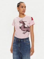 Pinko T-Shirt Quentin 100535 A1QT Różowy Regular Fit. Czerwone t-shirty Pinko, xs, bez wzorów, z bawełny, bez kołnierzyka, bez ramiączek. Za 289.99 zł.