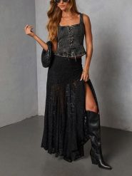 Milan Kiss Spódnica w kolorze czarnym rozmiar: XL. Czarne spódnice Milan Kiss, na co dzień, xl, bez wzorów, z koronki, midi, proste. Za 152.99 zł.