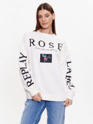 Replay Bluza W3638G.000.23358P Biały Regular Fit. Białe bluzy Replay, xl, bez wzorów, z bawełny, bez kaptura. Za 379.99 zł.