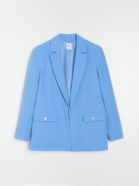 Klasyczna marynarka z ozdobnymi guzikami - niebieski. Niebieskie marynarki i żakiety Sinsay, l, bez wzorów, klasyczne, bez ramiączek. Za 59.99 zł.