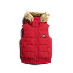Damska kurtka bez rękawów Superdry Everest. Czerwone kurtki Superdry, na zimę, bez wzorów, z puchu, bez kaptura. W wyprzedaży za 463.50 zł.