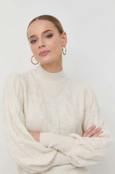 Morgan sweter z domieszką wełny damski kolor beżowy lekki. Brązowe swetry Morgan, l, bez wzorów, z dzianiny, bez ramiączek. Za 269.99 zł.