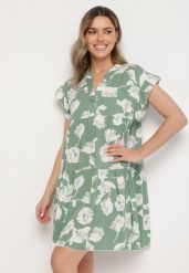 Zielona Bawełniana Sukienka o Kroju Oversize w Kwiaty Liralea. Zielone sukienki Born2be, na co dzień, l, bez wzorów, z bawełny, klasyczne, bez kołnierzyka, bez ramiączek, midi, oversize. W wyprzedaży za 38.24 zł.