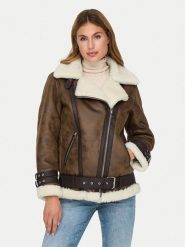 ONLY Kurtka z imitacji skóry Olympia 15322432 Brązowy Relaxed Fit. Brązowe kurtki ONLY, m, bez wzorów, ze skóry, bez kaptura. Za 269.99 zł.