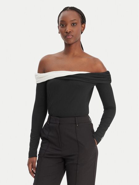 KARL LAGERFELD Bluzka B1W17009 Czarny Slim Fit. Czarne bluzki KARL LAGERFELD, l, bez wzorów, bez kołnierzyka, bez ramiączek. Za 649.99 zł.