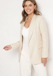 Beżowa Marynarka Ozdobiona Imitacją Kieszeni Sovzedi. Brązowe marynarki i żakiety Born2be, l, bez wzorów, z jeansu, eleganckie, bez ramiączek. W wyprzedaży za 84.99 zł.