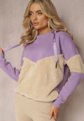 Jasnofioletowa Bawełniana Bluza z Kapturem ze Ściągaczami i Polarem Eurynia. Fioletowe bluzy Renee, bez wzorów, z bawełny, casualowe, bez ramiączek, z kapturem. W wyprzedaży za 79.99 zł.