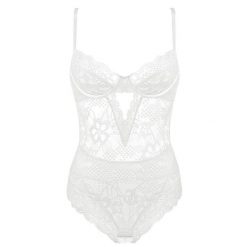 Body koronkowe na romantyczne wieczory Licia. Białe body i gorsety Intica, bez wzorów, z koronki, bez ramiączek. Za 179.00 zł.