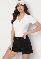 Czarne Klasyczne Szorty Jeansowe z Wysokim Stanem Nusavira. Czarne szorty Born2be, z aplikacjami, z jeansu, eleganckie. Za 139.99 zł.