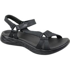 Sandały SKECHERS ON THE GO 600 BRILLIANCY Czarny. Czarne sandały Skechers, bez wzorów, z materiału, bez obcasa, bez zapięcia. Za 189.99 zł.