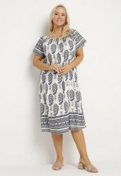 Niebieska Wiskozowa Sukienka ze Wzorem Boho Ellivra. Niebieskie sukienki Born2be, na co dzień, xl, z aplikacjami, z jeansu, boho, bez kołnierzyka, bez ramiączek, midi. Za 99.99 zł.