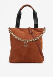 Brązowa Torebka Shopper z Ekozamszu Zdobiona Eleganckim Łańcuszkiem Leathraen. Brązowe shopper bag Renee, z aplikacjami, z jeansu, biznesowe, zdobione, bez dodatków. W wyprzedaży za 50.99 zł.