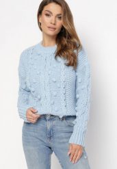 Niebieski Sweter z Wełną i Bawełną Ozdobiony Grubym Splotem Numike. Niebieskie swetry Born2be, na zimę, m, bez wzorów, z bawełny, bez ramiączek. W wyprzedaży za 84.99 zł.