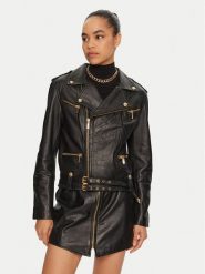 Just Cavalli Kurtka skórzana 77PAVP08 Czarny Loose Fit. Czarne kurtki Just Cavalli, bez wzorów, ze skóry, bez kaptura. Za 2,929.00 zł.