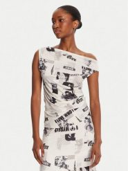 Desigual Bluzka Breaking News 25WWTK10 Écru Regular Fit. Bluzki Desigual, s, bez wzorów, z syntetyku, bez kołnierzyka, bez ramiączek. Za 239.99 zł.