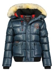 Geographical Norway Kurtka zimowa "Bugs" w kolorze granatowym rozmiar: S. Niebieskie kurtki Geographical Norway, na zimę, s, z aplikacjami, z puchu, bez kaptura. Za 254.87 zł.