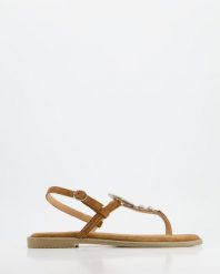 BRĄZOWE SANDAŁY Z APLIKACJĄ 885 SUEDE TAUPE. Brązowe sandały Venezia, z aplikacjami, ze skóry, bez obcasa, bez zapięcia. Za 199.00 zł.