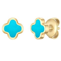 Glanzstücke München Kolczyki koniczyna ze stali nierdzewnej w zlocie z turkusem (synth.) 1 ct Damski. Niebieskie kolczyki Glanzstücke München, z turkusem, pozłacane. Za 144.49 zł.