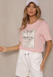 Różowy T-shirt z Bawełny z Nadrukiem Tellanis. Czerwone t-shirty Renee, m, bez wzorów, z bawełny, klasyczne, bez kołnierzyka, bez ramiączek. W wyprzedaży za 35.99 zł.