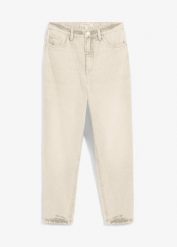Jeasy mom, high waist, low stretch, cropped. Białe jeansy bonprix, bez wzorów, z denimu, z podwyższonym stanem, krótkie. Za 97.99 zł.