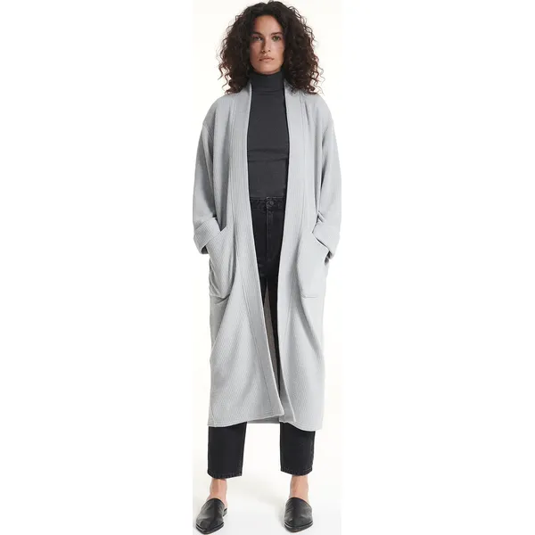 Dzianinowy płaszcz - Jasny szary. Szare płaszcze Reserved, l, bez wzorów, z dzianiny, bez kaptura. Za 149.99 zł.