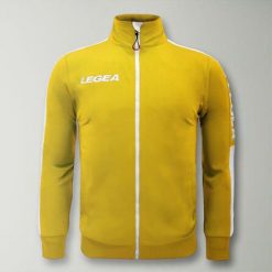 Kurtka California Junior do biegania Żółto-Biała. Białe kurtki do biegania LEGEA, bez wzorów, z poliesteru, z kapturem, do biegania. Za 64.00 zł.