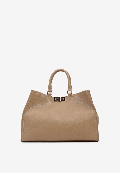 Beżowa Torebka Shopperka z Rączkami Ozdobiona Klamrą Nalasia. Brązowe torebki klasyczne Renee, bez wzorów, biznesowe, bez dodatków. Za 149.99 zł.