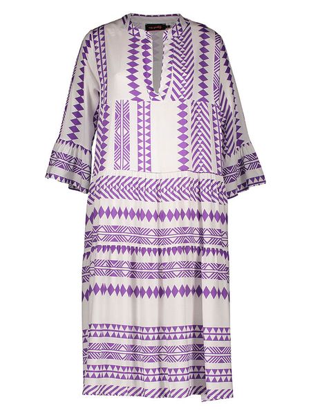 Miss goodlife Sukienka w kolorze kremowo-fioletowym rozmiar: XS. Brązowe sukienki miss goodlife, xs, bez wzorów, z wiskozy, bez kołnierzyka, bez ramiączek, maxi. Za 91.99 zł.