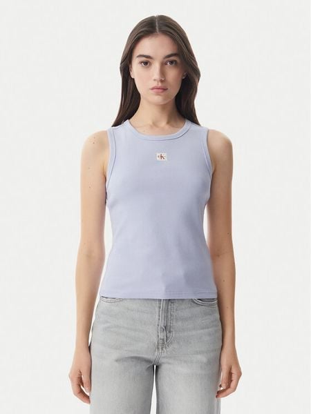 Calvin Klein Jeans Top LV047C201G Niebieski jasny Slim Fit. Niebieskie topy Calvin Klein Jeans, m, bez wzorów, z bawełny, bez kołnierzyka, bez ramiączek. Za 129.99 zł.
