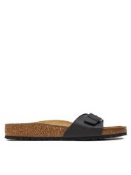 Birkenstock Klapki Madrid 0040791 Czarny. Czarne klapki Birkenstock, bez wzorów, ze skóry, bez obcasa, bez zapięcia. Za 299.00 zł.