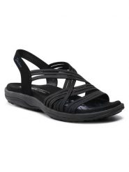 Skechers Sandały Simply Stretch 163023/BLK Czarny. Czarne sandały Skechers, bez wzorów, z materiału, bez obcasa, na płaskiej podeszwie, bez zapięcia. Za 269.99 zł.