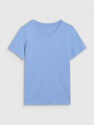 4F T-shirt regular gładki damski - niebieski XS. Niebieskie t-shirty 4f, xs, bez wzorów, z bawełny, klasyczne, bez kołnierzyka, bez ramiączek. Za 49.99 zł.