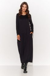 Czarna Maxi Sukienka z Wiskozy. Czarne sukienki Makadamia, l, bez wzorów, z elastanu, bez kołnierzyka, bez ramiączek, maxi. Za 229.90 zł.