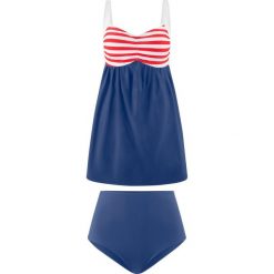 Długie tankini (2 części) bonprix niebiesko-biało-czerwony. Bikini marki bonprix. Za 129.99 zł.