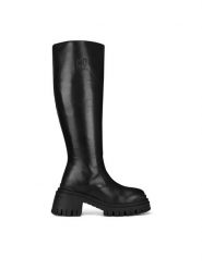 Badura Kozaki IRINA-01W2-003 Czarny. Czarne kozaki Badura, bez wzorów, ze skóry, bez obcasa, na słupku, bez zapięcia. Za 335.99 zł.