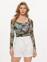 Guess Bluzka W4GP24 KBAH2 Zielony Slim Fit. Zielone bluzki Guess, xs, z aplikacjami, z syntetyku, bez kołnierzyka, bez ramiączek. Za 199.99 zł.